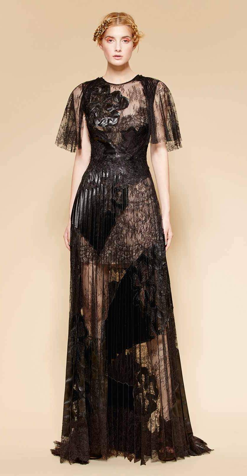 Coture black dress made by mixing lace and leather
