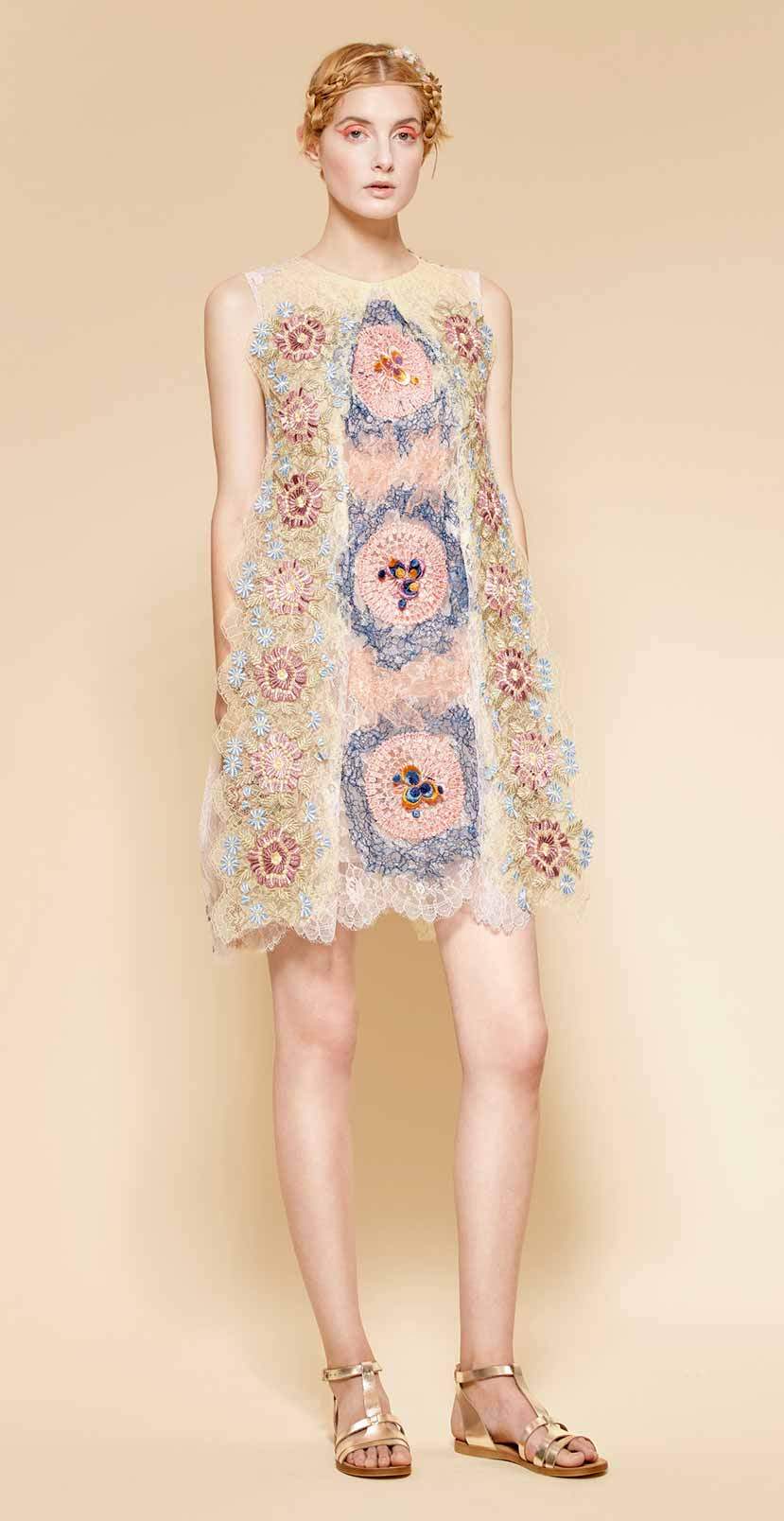Short sleveesless lace dress in different soft colors and shades